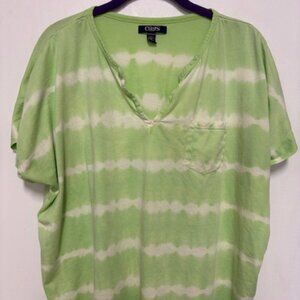 CHAPS Womens Green/White Tie Dye Short Sleeve V Neck Pocket Top Sz. 1X